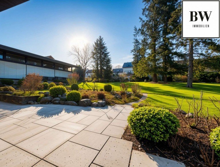 Gartenansicht von der Terrasse (KI optimiert) Abstatt Villa Landhaus mit Einliegerwohnung und 2600 m� gro�em Grundst�ck